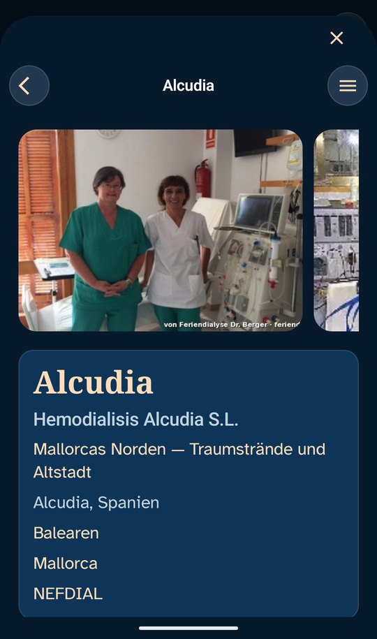 Seite des Partnerzentrums in Alcudia in der Android-App mit Foto und Angaben